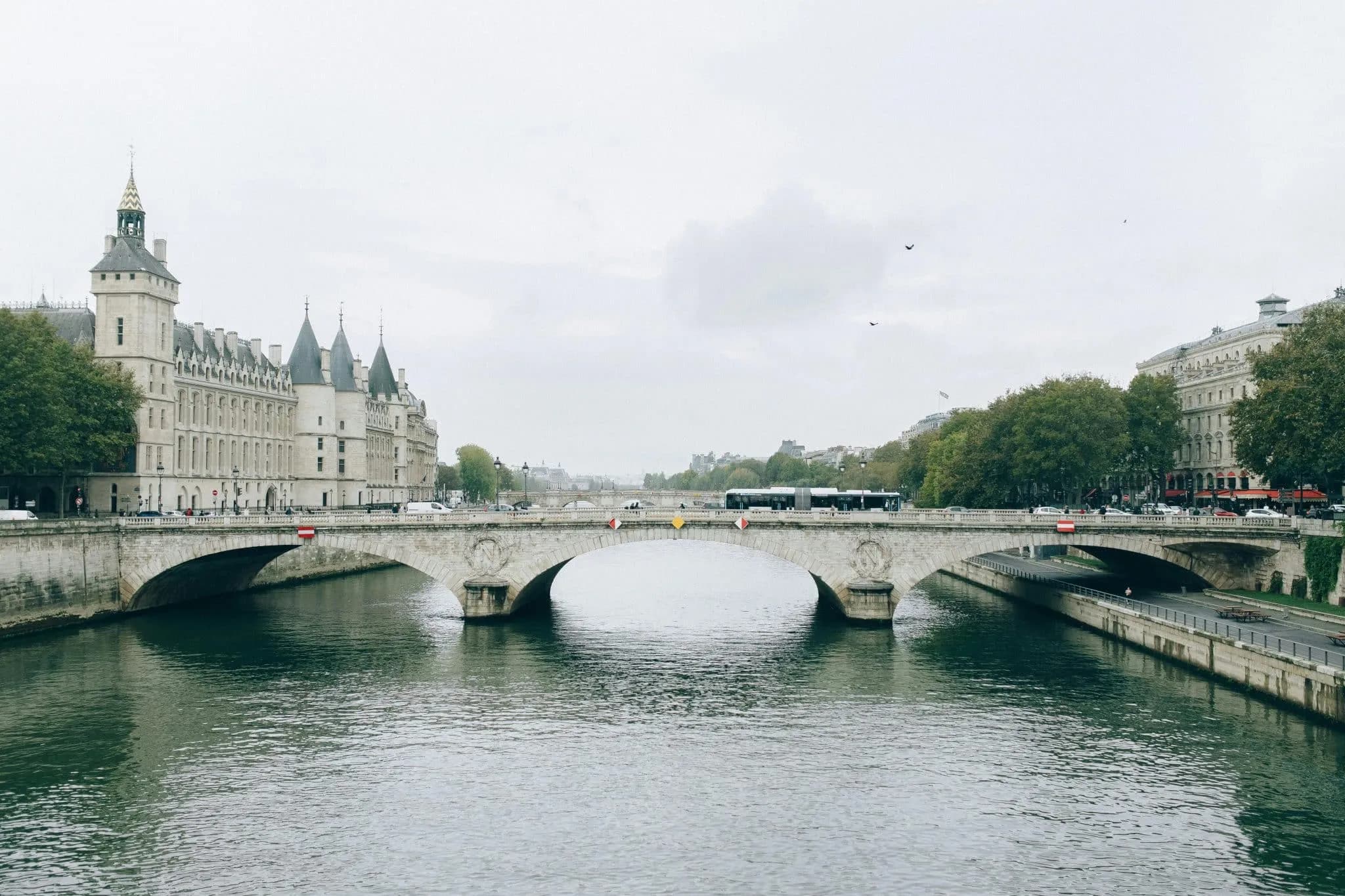 White Concrete Bridge over River in Paris, IDF, France