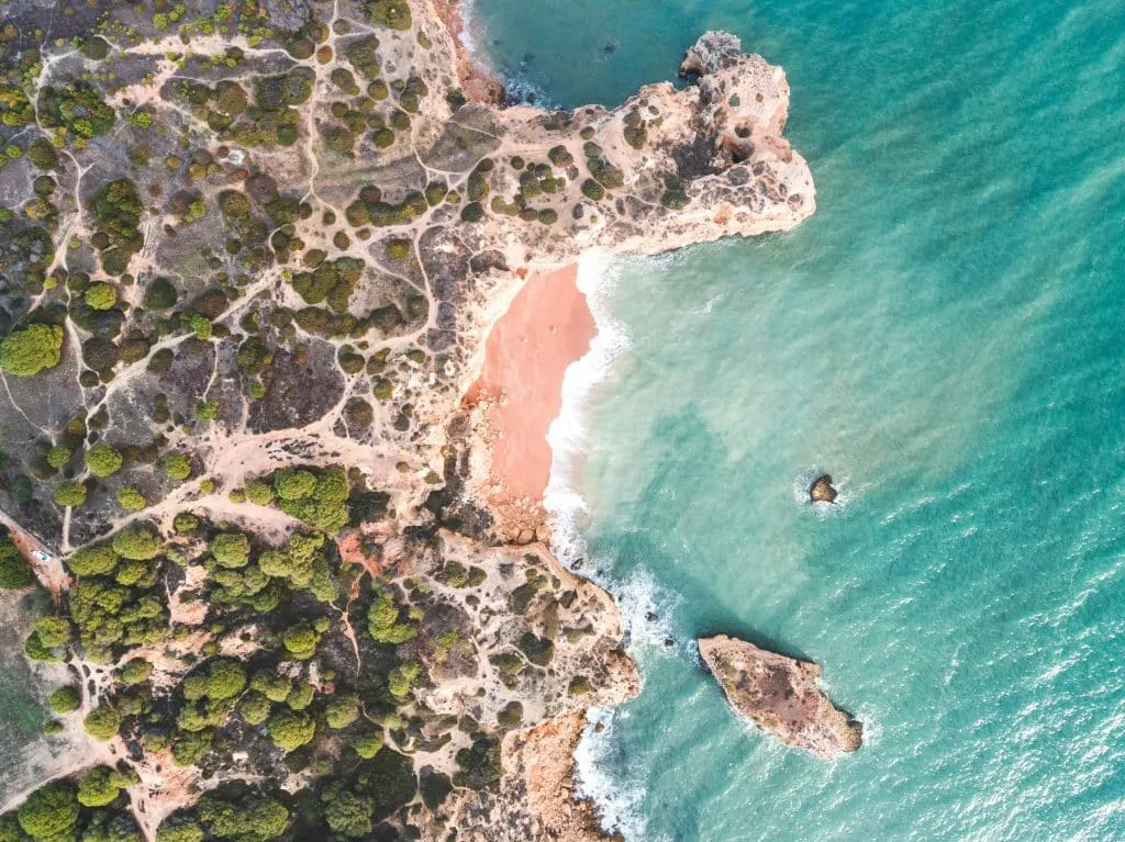 Bird's-Eye View of a Beach in Faro, Faro District, Portugal