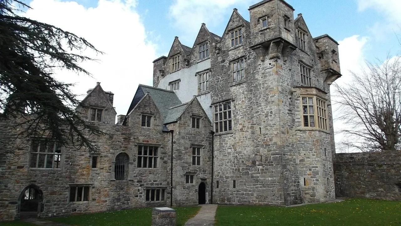 medieval Donegal Castle on cloudy day