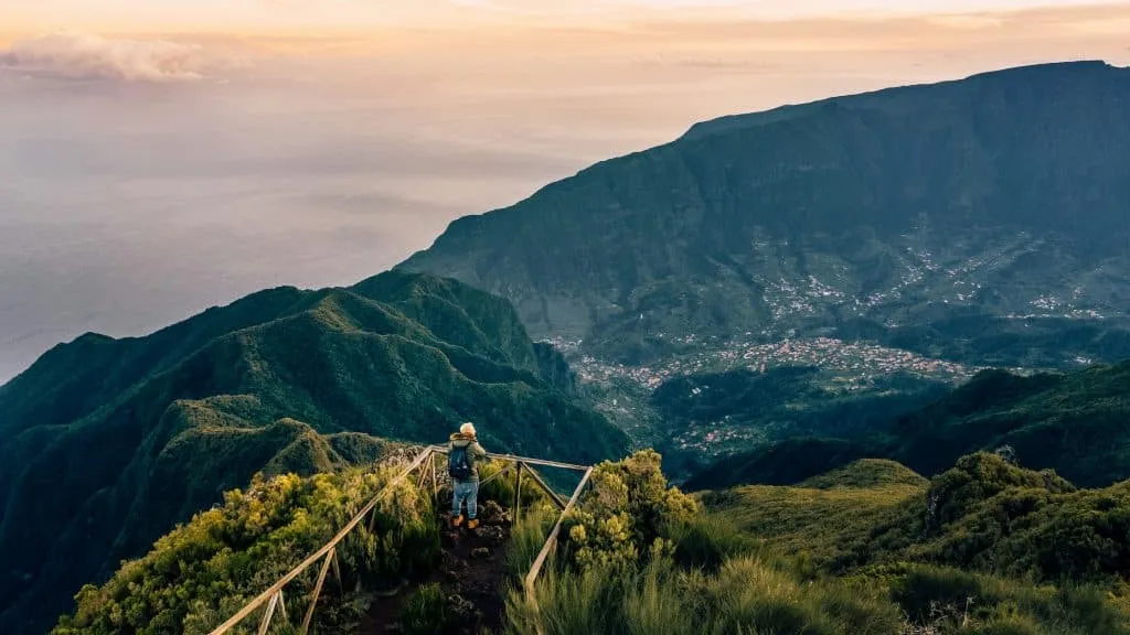 Madeira sunrise. Sight from above. Adventure and hiking. Pico Ruivo do Paul