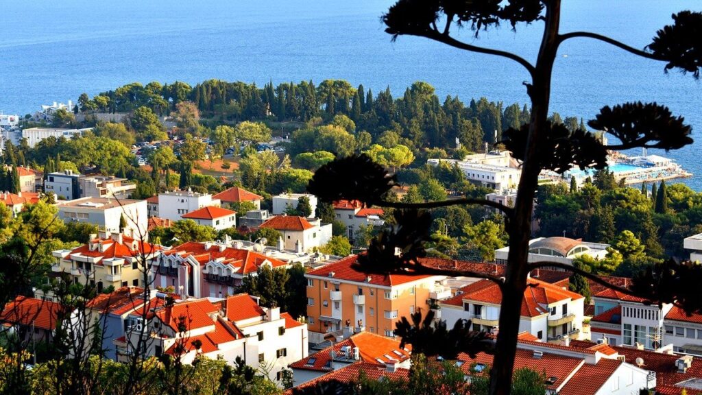 aerial view of terra cotta roofed houses in Split Croatia