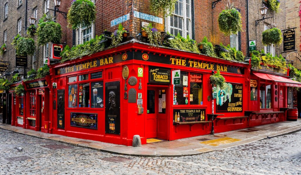 Red temple Bar in Dublin Ireland