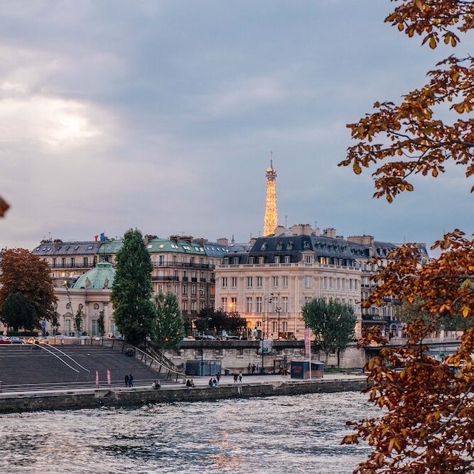 The Seine, Eiffel Tower, and Paris city in the fall