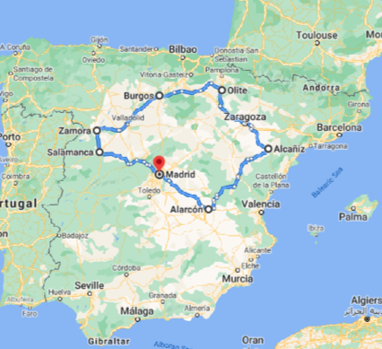 Map of Castles & Wineries of Central Spain Route