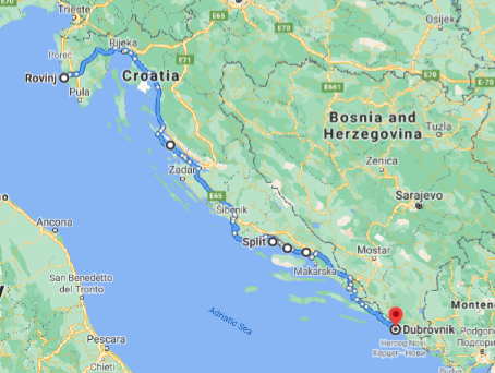 Map of the Sipping through Croatia Itnerary