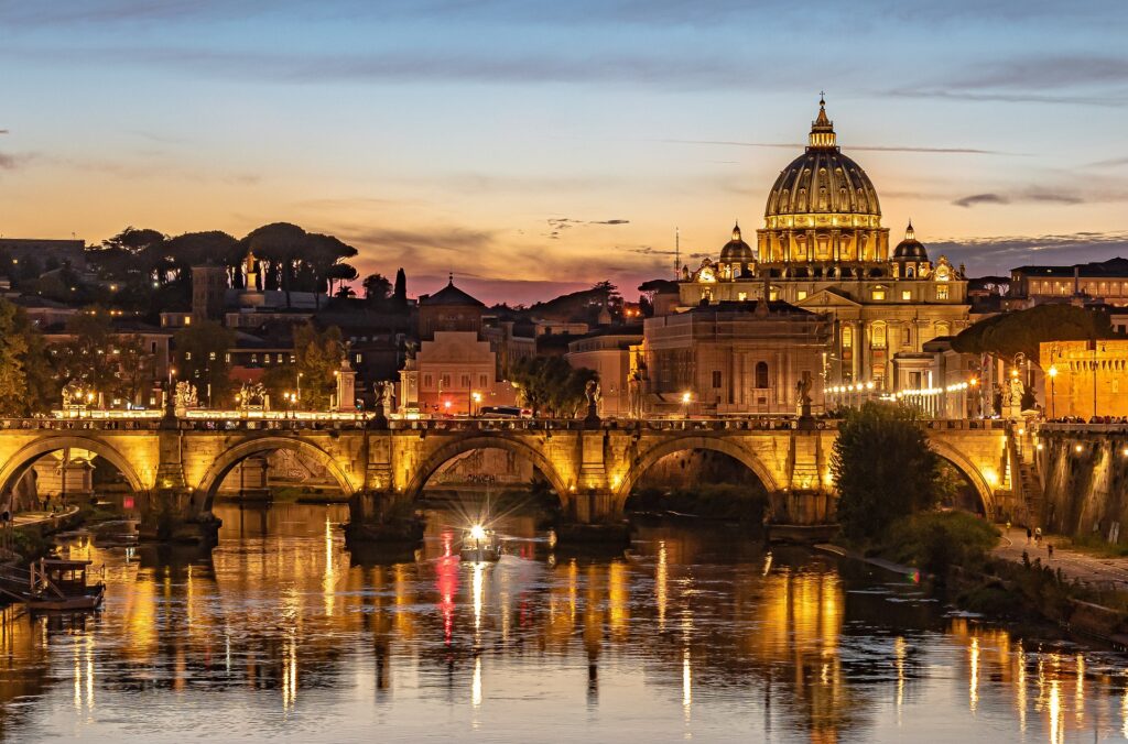 The vatican at night with bridge