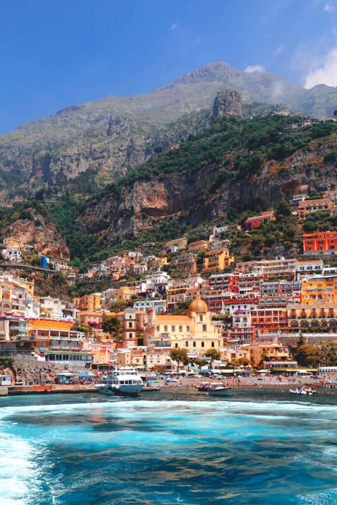 view of the main center of the cliffside village Positano, Italy