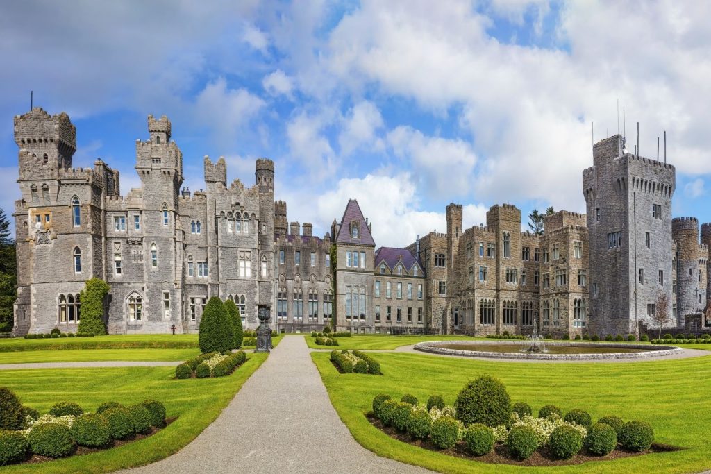 Entire Ashford Castle on a cloudy day