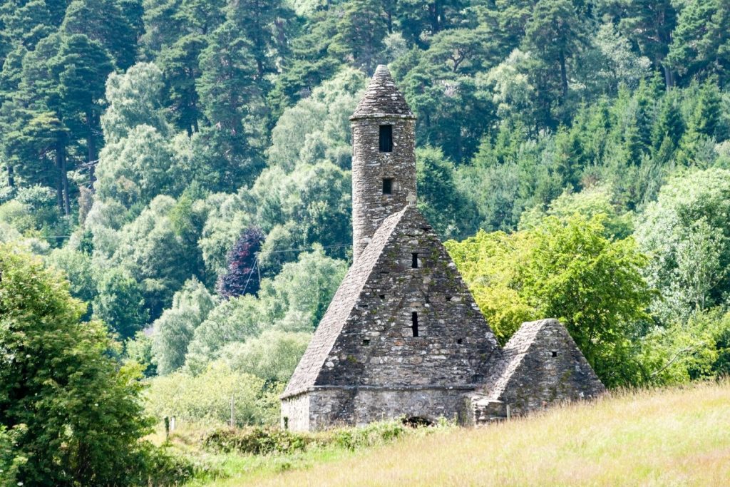 Glendalough Cathedral in valley