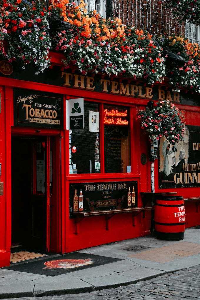 Vibrant red temple bar in dublin