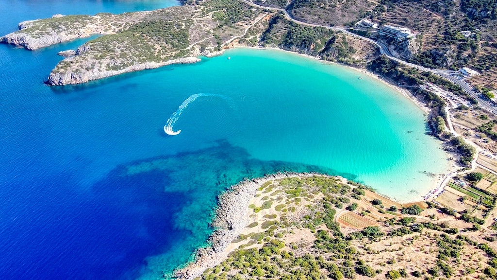 Aerial view of beach of Agios Nikolalos