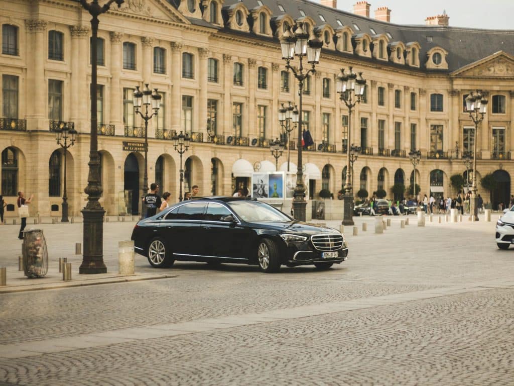 Black Car in Front of Luxury Hotel in Paris