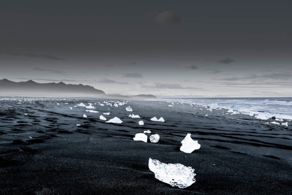 Ice covered Black Sand beach in Iceland