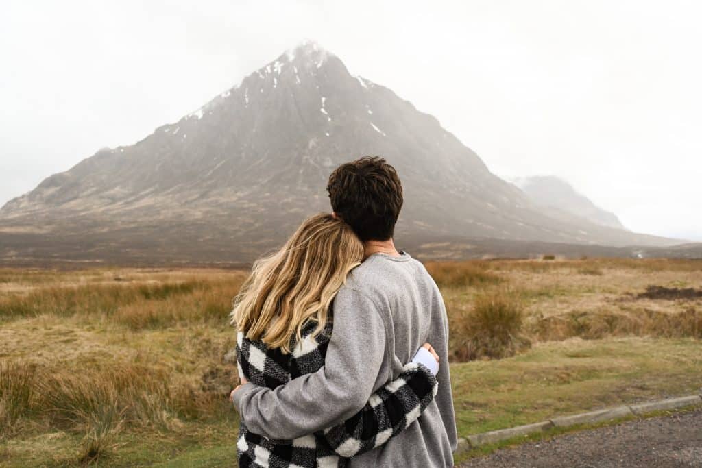 Couple embracing in Scotland