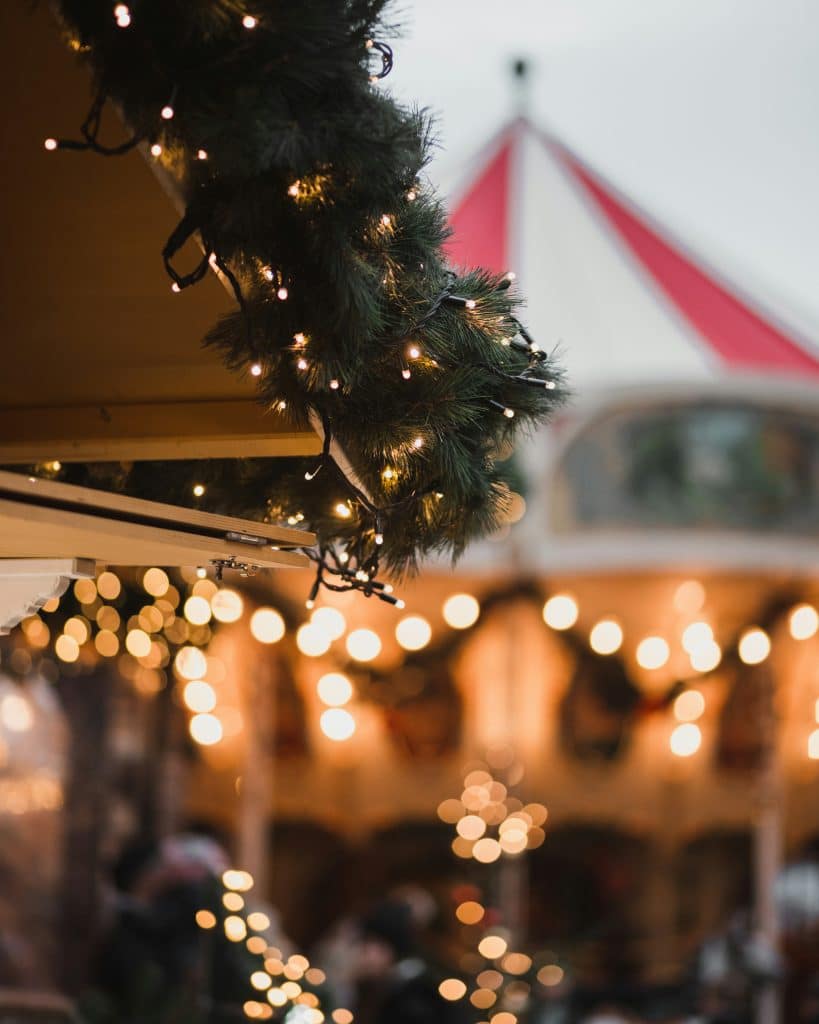 Christmas Market with Bokeh lights out of focus