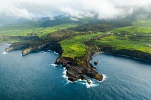 Green landscape on the coast of the Azores Portugal