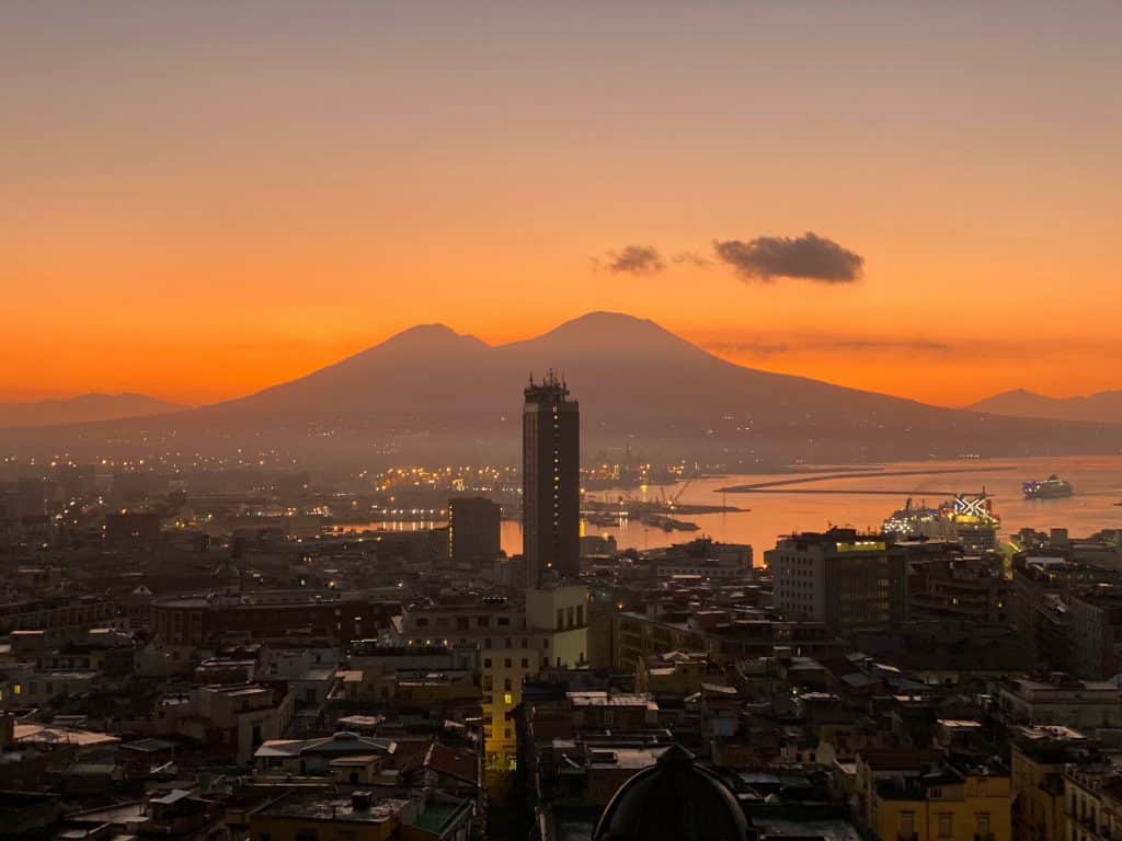 Mount Vesuvius at sunrise overlooking Naples (Napoli)