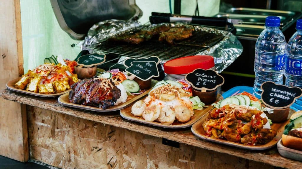 Cooked Foods on Wooden Plate in London, England, United Kingdom