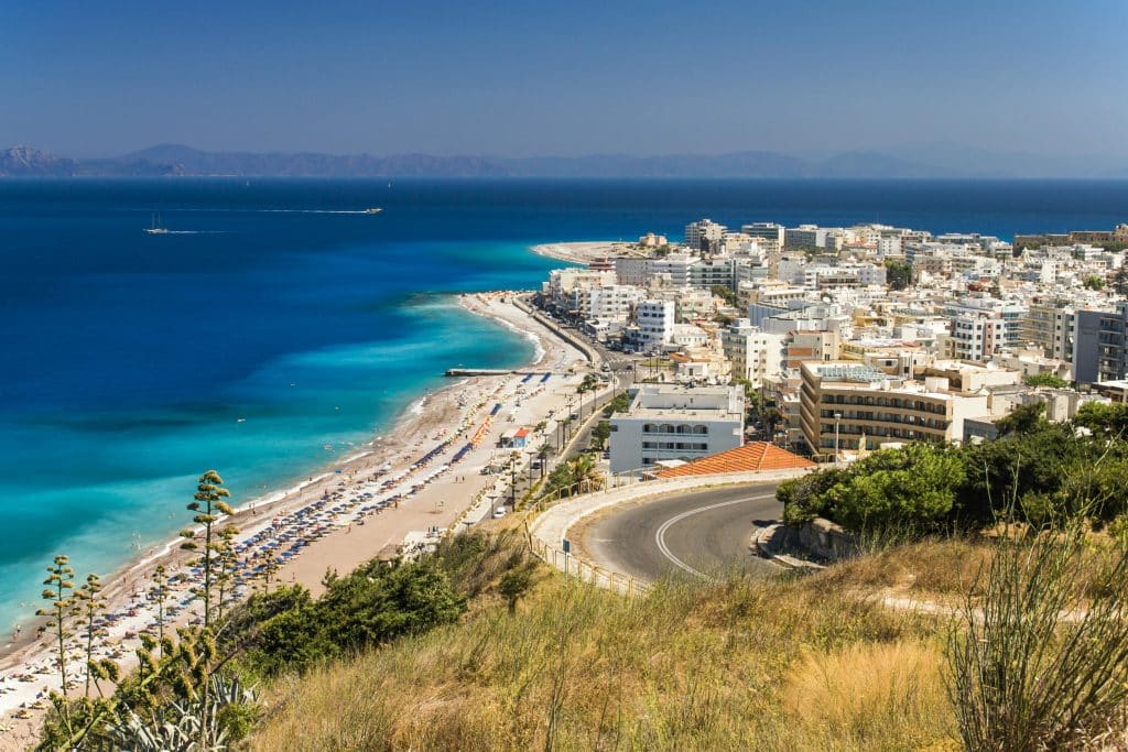 Aerial View of City Buildings Near Sea, Rhodes, Greece