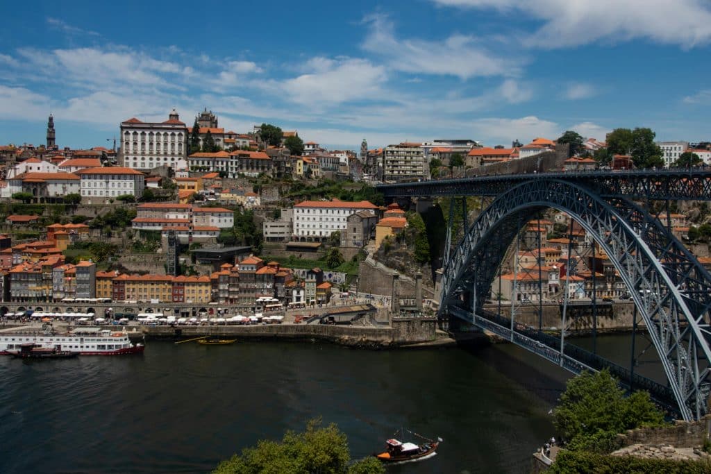 Black Bridge Near Body of Water in Porto, Porto District, Portugal