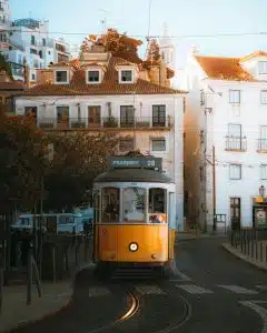 Classic Yellow Tram 28 in Lisbon, Portugal