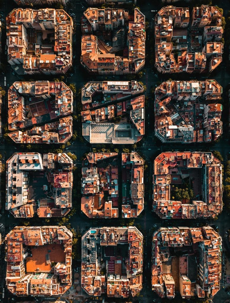 Aerial View of City Buildings Barcelona, CT, Spain