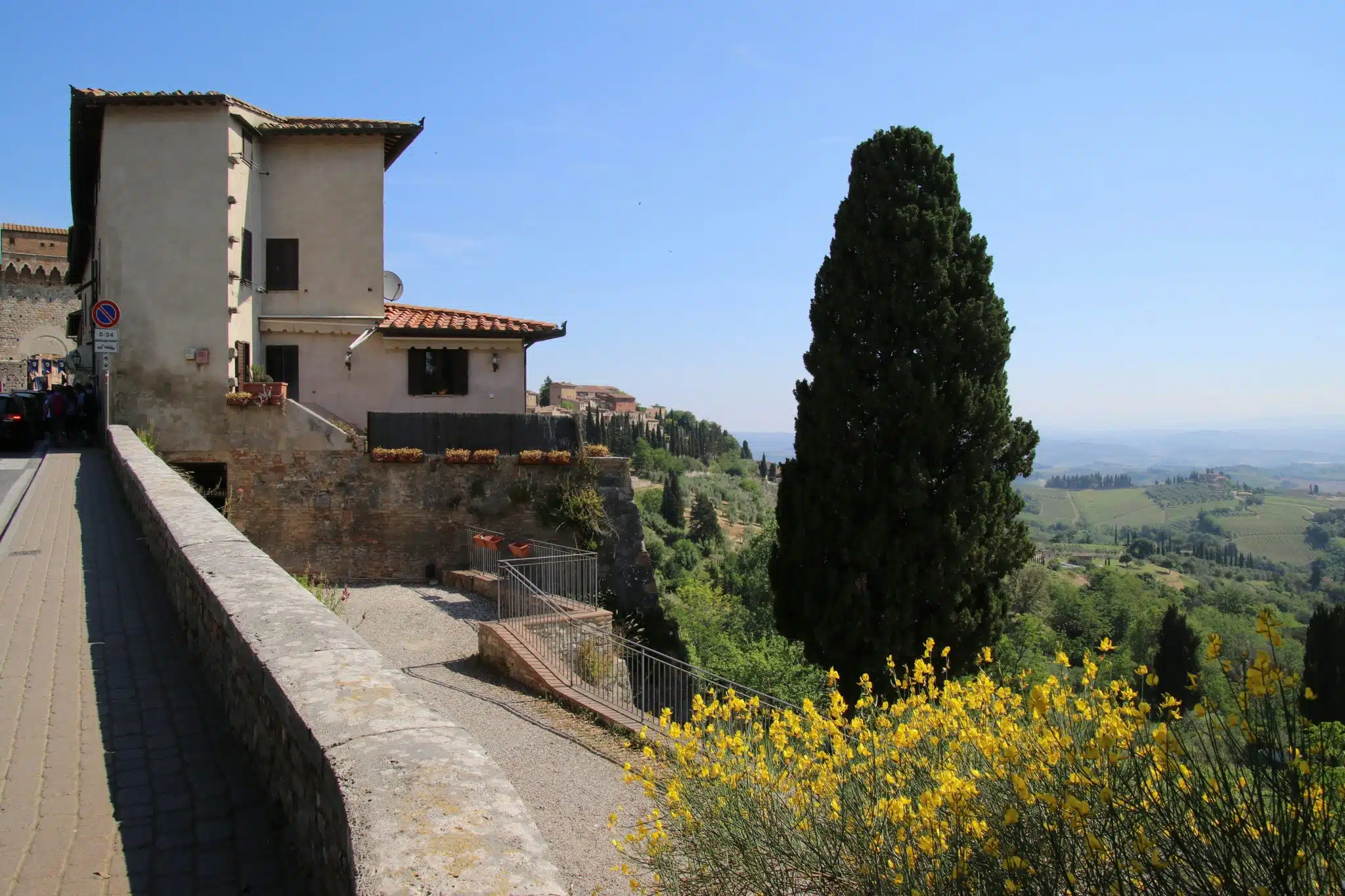 Morning on a Tuscan terrace overlooking vineyards