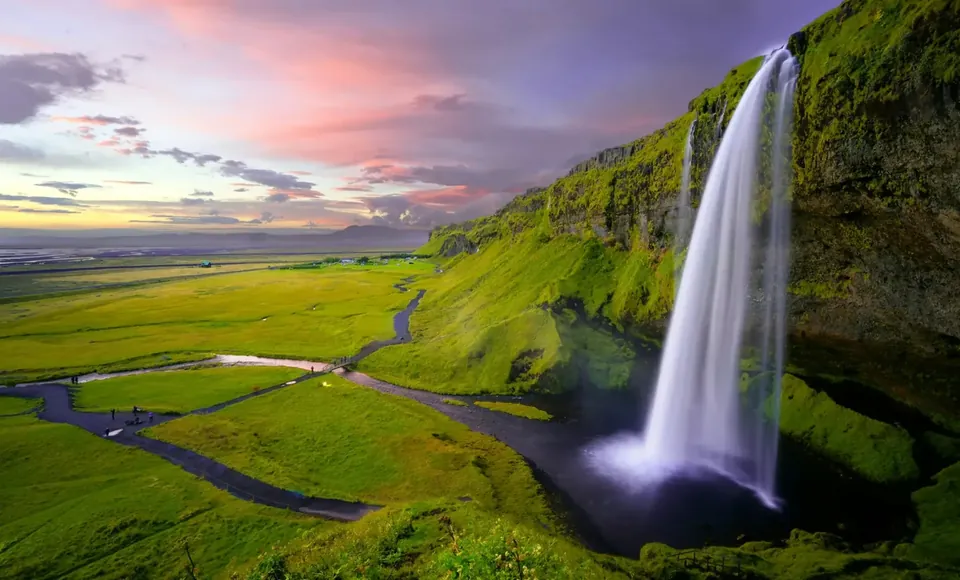 Iceland — waterfall at dusk